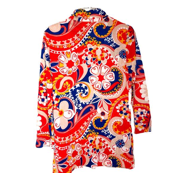 Vintage Rhoda Lee Psychedelic Paisley Nylon Long Sleeve Blouse Top Size 14 - Picture 2 of 6